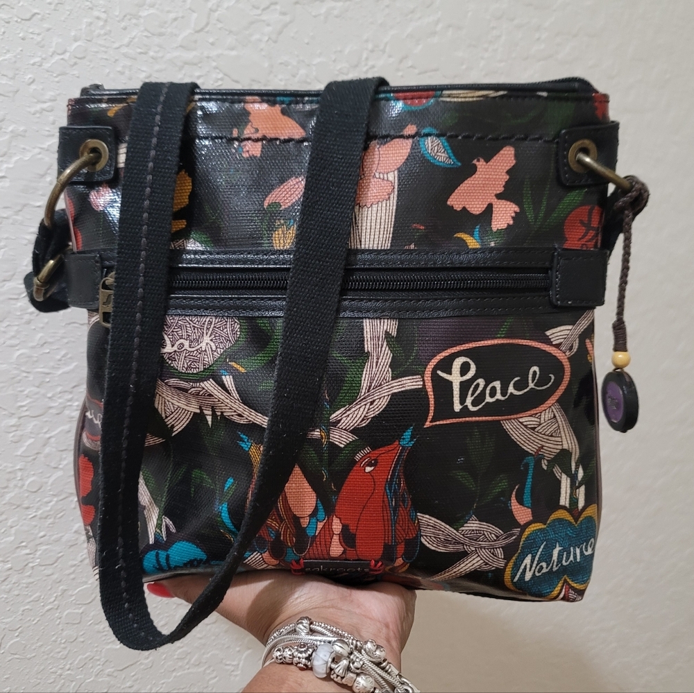 Sakroots Black Hippie Hobo Birdprint Crossbody Bag